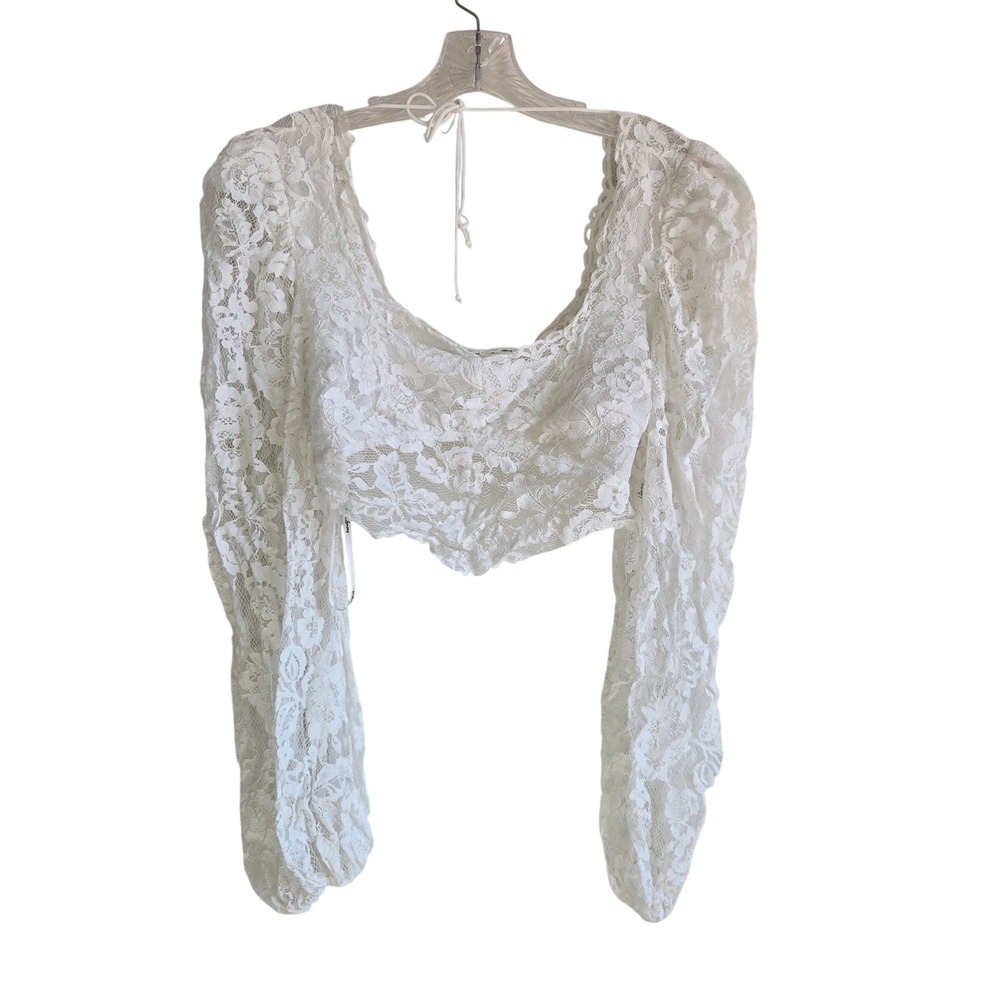For Love & Lemons Medium Lace Crop Top Womens White Excellent Long Sleeve Corset